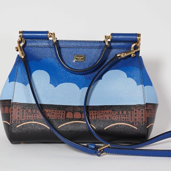 Dolce & Gabbana Firenze Miss Sicily Bag Blue Leather Top Handle - Picture 5 of 9
